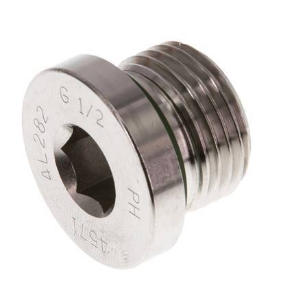 G 1/2'' Macho Tapón de cierre de acero inoxidable con hexágono interior y junta FKM 400 Bar