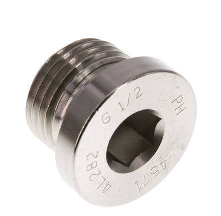 G 1/2'' Macho Tapón de cierre de acero inoxidable con hexágono interior y junta FKM 400 Bar
