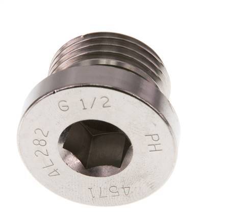 G 1/2'' Macho Tapón de cierre de acero inoxidable con hexágono interior y junta FKM 400 Bar
