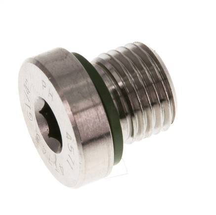 G 1/4'' Macho Tapón de cierre de acero inoxidable con hexágono interior y junta FKM 400 Bar