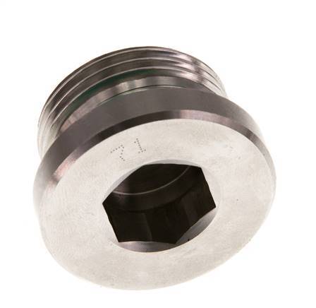 G 1'' Macho Tapón de cierre de acero inoxidable con hexágono interior y junta FKM 400 Bar