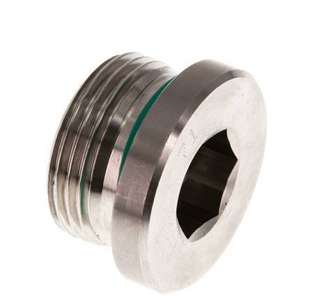 G 1'' Macho Tapón de cierre de acero inoxidable con hexágono interior y junta FKM 400 Bar