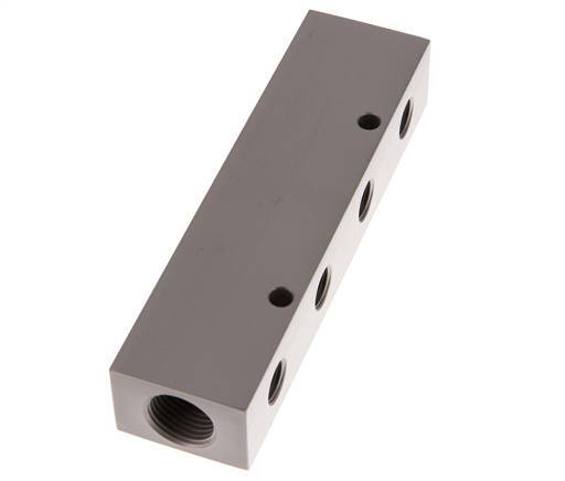 2xG 1/2'' x 4xG 1/4'' Bloque distribuidor de aluminio de una cara 16 barras