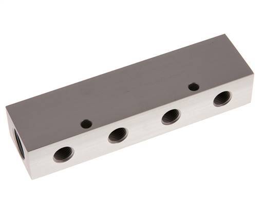2xG 1/2'' x 4xG 1/4'' Bloque distribuidor de aluminio de una cara 16 barras