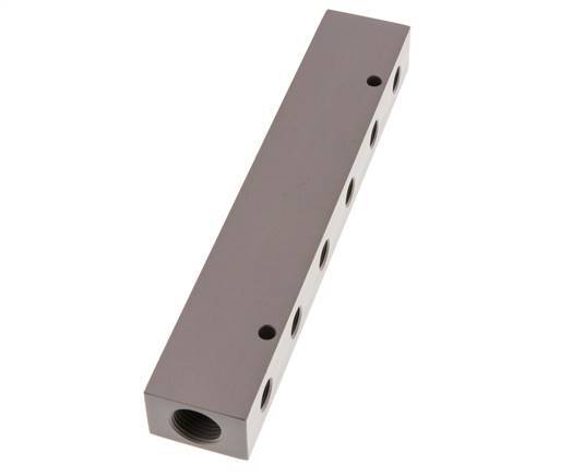 2xG 1/2'' x 6xG 1/4'' Bloque distribuidor de aluminio de una cara 16 barras