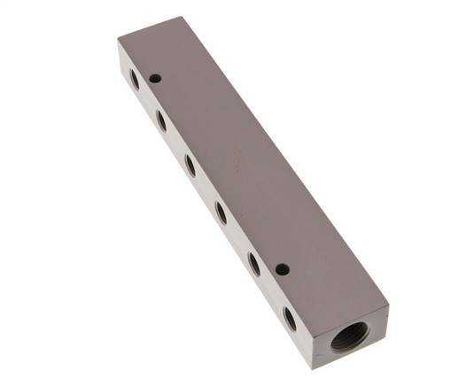 2xG 1/2'' x 6xG 1/4'' Bloque distribuidor de aluminio de una cara 16 barras