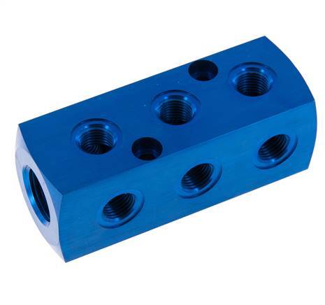 1xG 1/2'' x 9xG 1/4'' Bloque distribuidor de aluminio de una cara 16 Bar