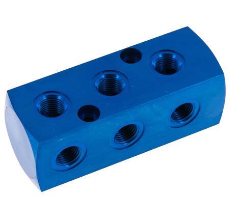 1xG 1/2'' x 9xG 1/4'' Bloque distribuidor de aluminio de una cara 16 Bar