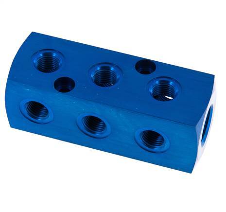 1xG 1/2'' x 9xG 1/4'' Bloque distribuidor de aluminio de una cara 16 Bar