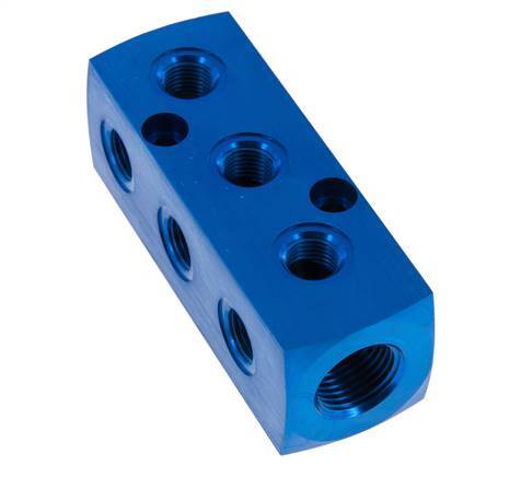 1xG 1/2'' x 9xG 1/4'' Bloque distribuidor de aluminio de una cara 16 Bar