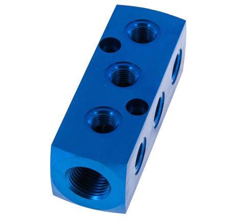 1xG 1/2'' x 9xG 1/4'' Bloque distribuidor de aluminio de una cara 16 Bar