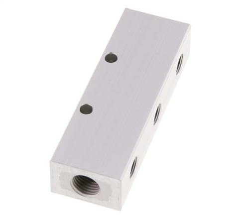 2xG 1/4'' x 3xG 1/8'' Bloque distribuidor de aluminio de una cara 16 barras