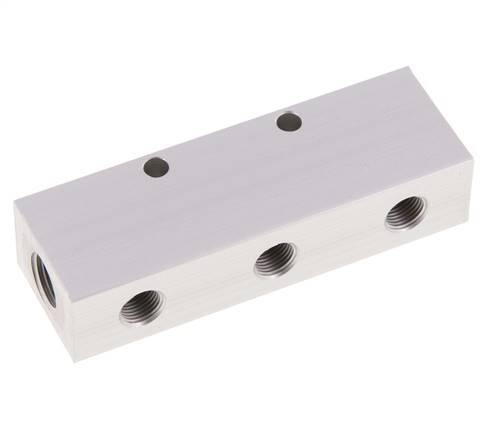 2xG 1/4'' x 3xG 1/8'' Bloque distribuidor de aluminio de una cara 16 barras
