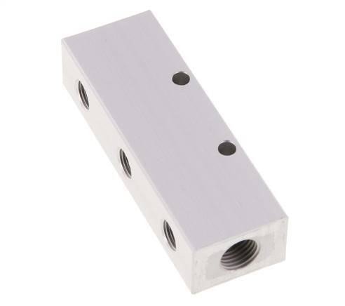 2xG 1/4'' x 3xG 1/8'' Bloque distribuidor de aluminio de una cara 16 barras