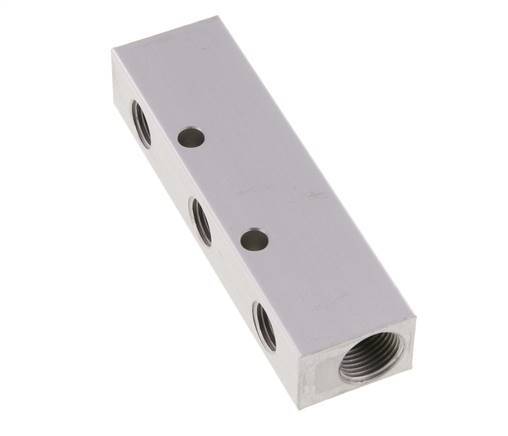 2xG 3/8'' x 3xG 1/4'' Bloque distribuidor de aluminio de una cara 16 barras