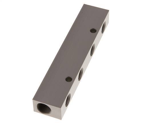2xG 3/8'' x 4xG 1/4'' Bloque distribuidor de aluminio de una cara 16 barras