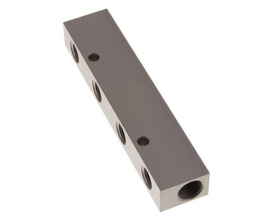 2xG 3/8'' x 4xG 1/4'' Bloque distribuidor de aluminio de una cara 16 barras