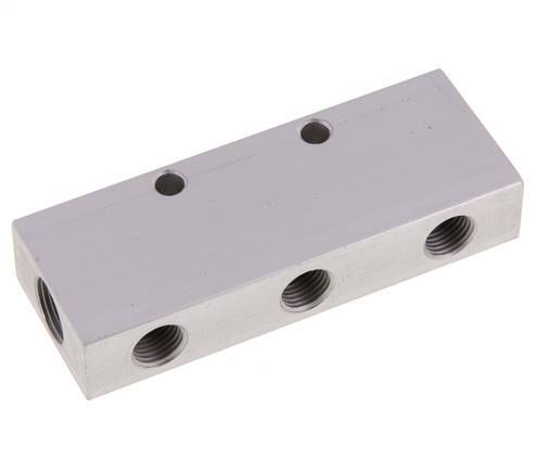2xG 3/8'' x 6xG 1/4'' Bloque distribuidor de aluminio de doble cara de 16 barras