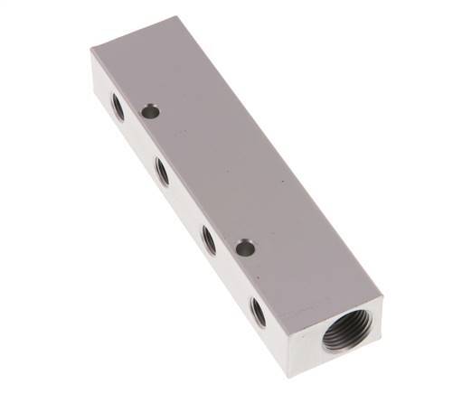 2xG 3/8'' x 4xG 1/8'' Bloque distribuidor de aluminio de una cara 16 barras