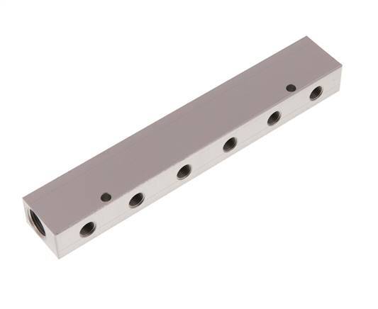 2xG 3/8'' x 6xG 1/8'' Bloque distribuidor de aluminio de una cara 16 barras