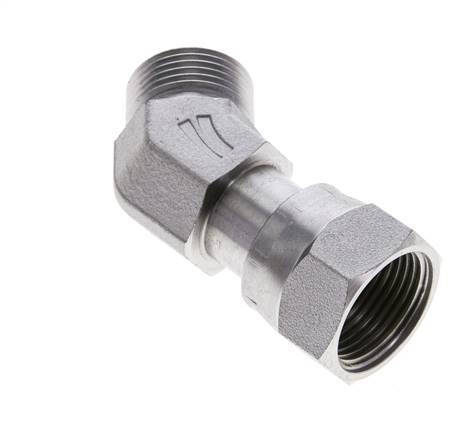 Codo de 45 grados de acero galvanizado UNS 1''-14 x UNS 1''-14 ORFS 400 Bar - Hidráulico