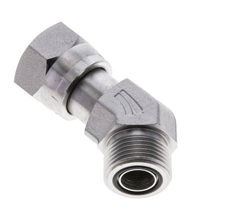 Codo de 45 grados de acero galvanizado UNS 1''-14 x UNS 1''-14 ORFS 400 Bar - Hidráulico