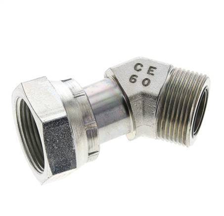 UN 1-7/16''-12 x UN 1-7/16''-12 F/M Codo de acero galvanizado de 45 grados ORFS 400 Bar - Hidráulico