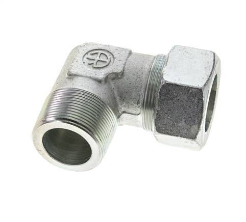 1 1/2'' NPT Male x 38S Zinc plated Steel 90 deg Elbow Cutting ring 315 Bar DIN 2353