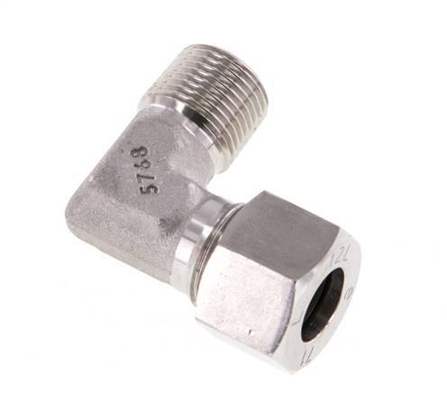 R 3/8'' Macho x 12L Codo de 90 grados de acero inoxidable 315 Bar DIN 2353
