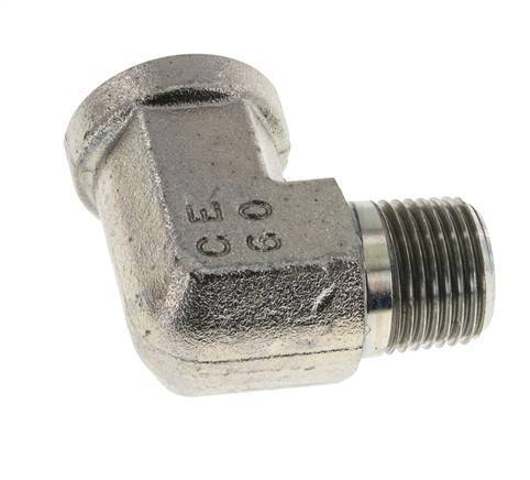 1/2'' NPT x 1/2'' NPT M/F Zinc plated Steel 90 deg Elbow Fitting 210 Bar - Hydraulic