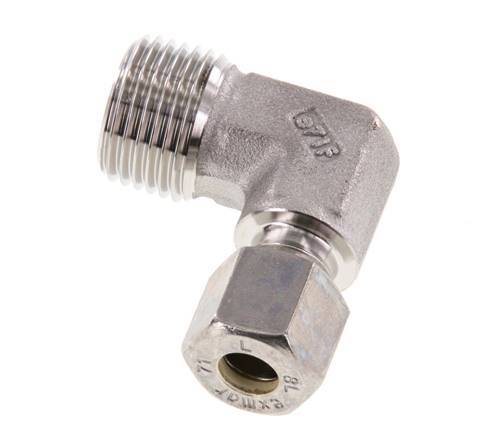 R 1/2'' Macho x 8L Acero inoxidable Codo de 90 grados Racor de compresión 315 Bar DIN 2353