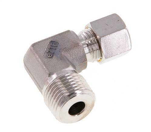 R 1/2'' Macho x 10L Acero inoxidable Codo de 90 grados Racor de compresión 315 Bar DIN 2353