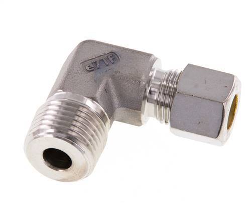 R 1/2'' Macho x 10L Acero inoxidable Codo de 90 grados Racor de compresión 315 Bar DIN 2353