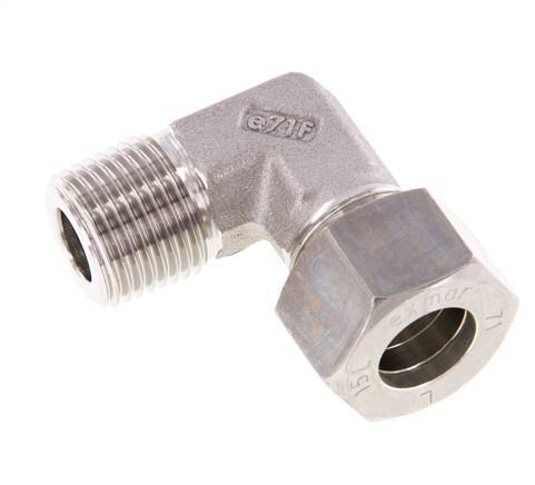 R 1/2'' Macho x 15L Acero inoxidable Codo de 90 grados Racor de compresión 315 Bar DIN 2353