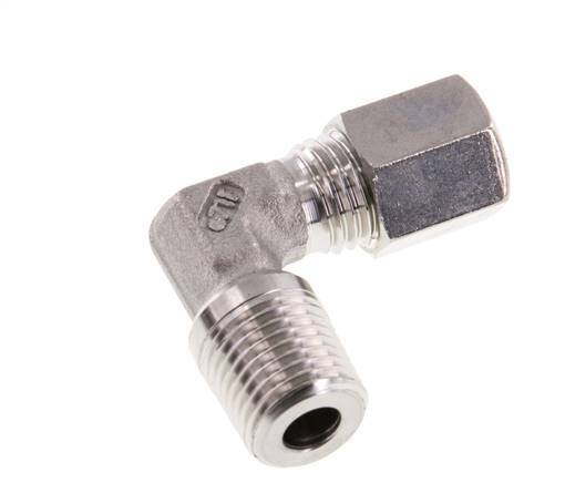 R 1/4'' Macho x 6L Racor de compresión de 90 grados de acero inoxidable 315 Bar DIN 2353