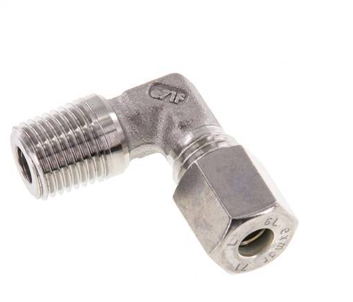 R 1/4'' Macho x 6L Racor de compresión de 90 grados de acero inoxidable 315 Bar DIN 2353