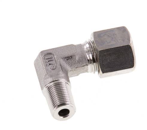 R 1/4'' Macho x 8L Racor de compresión de 90 grados de acero inoxidable 315 Bar DIN 2353