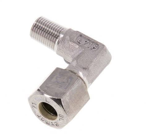 R 1/4'' Macho x 8L Racor de compresión de 90 grados de acero inoxidable 315 Bar DIN 2353