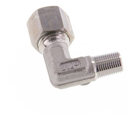 R 1/4'' Macho x 8L Racor de compresión de 90 grados de acero inoxidable 315 Bar DIN 2353
