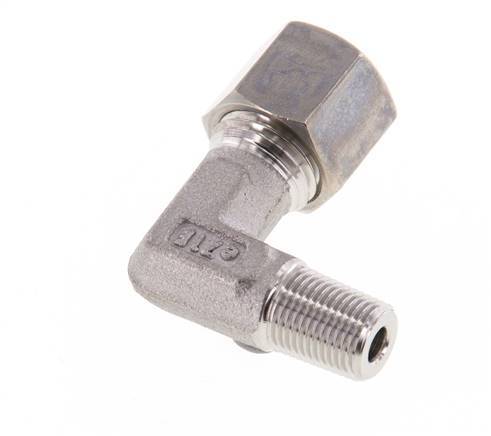 R 1/4'' Macho x 8L Racor de compresión de 90 grados de acero inoxidable 315 Bar DIN 2353
