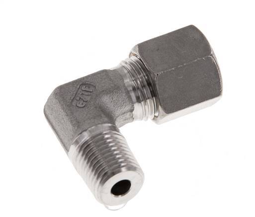 R 1/4'' Macho x 8S Racor de compresión de 90 grados de acero inoxidable 630 Bar DIN 2353