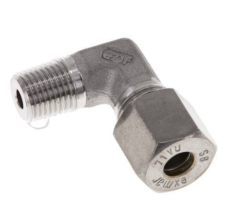 R 1/4'' Macho x 8S Racor de compresión de 90 grados de acero inoxidable 630 Bar DIN 2353