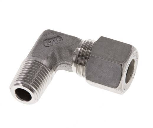 R 1/4'' Macho x 10L Racor de compresión de 90 grados de acero inoxidable 315 Bar DIN 2353