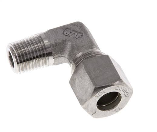 R 1/4'' Macho x 10L Racor de compresión de 90 grados de acero inoxidable 315 Bar DIN 2353