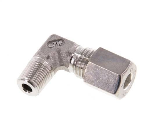 R 1/8'' Macho x 6L Acero inoxidable Codo de compresión de 90 grados 315 Bar DIN 2353
