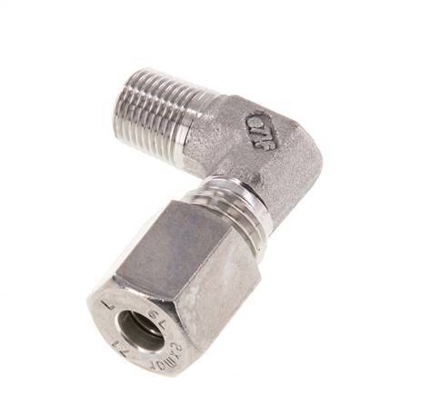 R 1/8'' Macho x 6L Acero inoxidable Codo de compresión de 90 grados 315 Bar DIN 2353