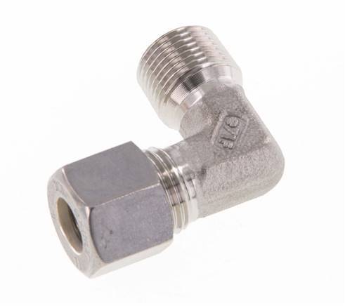 R 3/8'' Macho x 10L Acero inoxidable Codo de compresión de 90 grados 315 Bar DIN 2353