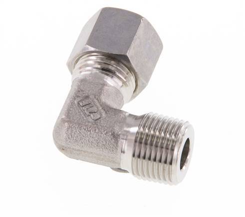 R 3/8'' Macho x 10L Acero inoxidable Codo de compresión de 90 grados 315 Bar DIN 2353