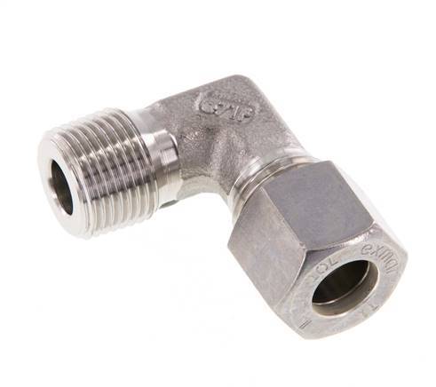 R 3/8'' Macho x 10L Acero inoxidable Codo de compresión de 90 grados 315 Bar DIN 2353