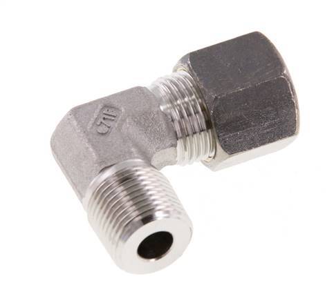 R 3/8'' Macho x 10S Racor de compresión de 90 grados de acero inoxidable 630 Bar DIN 2353